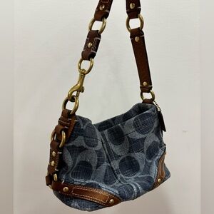 Vintage Denim Coach Blue and Brown Shoulder Bag